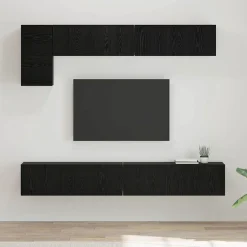 Outlet vidaXL TV-bänkset Väggmonterad 5 pcs Konstruerat trä Svart ek