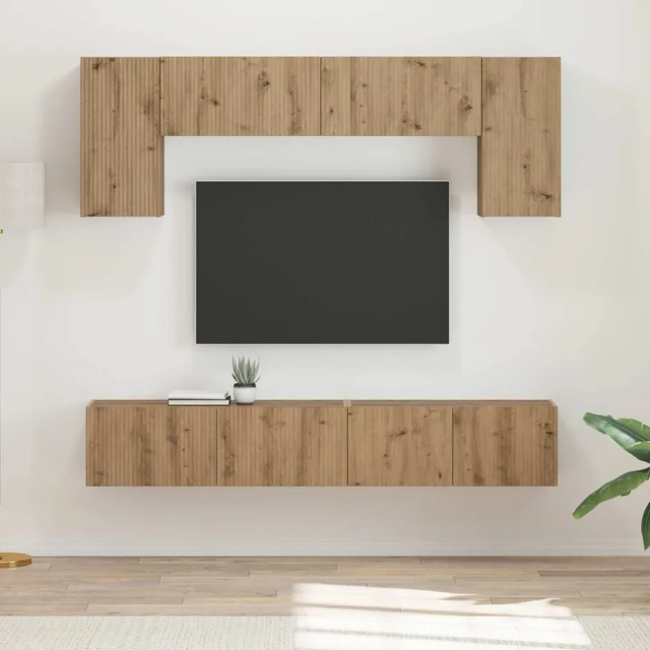 Sale vidaXL TV-bänkset Väggmonterad 5 pcs Sonoma-ek Konstruerat trä Sonoma ek