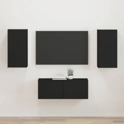 Sale vidaXL TV-bänkset Väggmonterad 2 pcs Konstruerat trä Svart