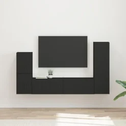 vidaXL TV-bänkset Väggmonterad 4 pcs Svart Konstruerat trä