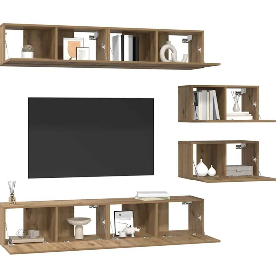 vidaXL TV-bänkset Väggmonterad 6 pcs Artisan Ek Konstruerat trä