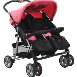 Discount vidaXL Tvillingvagn och svart stål Rosa