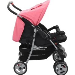 Discount vidaXL Tvillingvagn och svart stål Rosa