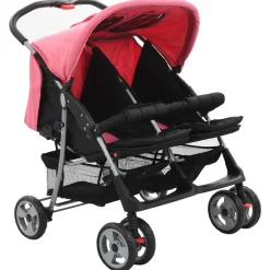 Discount vidaXL Tvillingvagn och svart stål Rosa