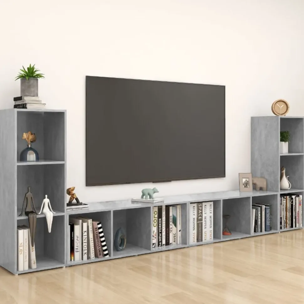 vidaXL TV-skåp 4 delar betonggrå 107x35x37 cm konstruerat trä