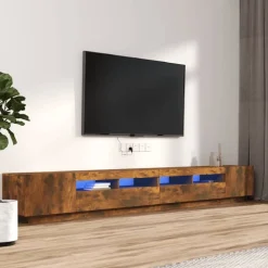vidaXL TV-skåp 3 delar med LED rökfärgad ek konstruerat trä