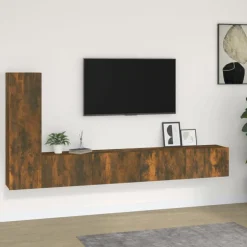 Sale vidaXL TV-skåp 3 delar konstruerat trä Rökfärgad ek