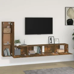 Sale vidaXL TV-skåp 3 delar konstruerat trä Rökfärgad ek