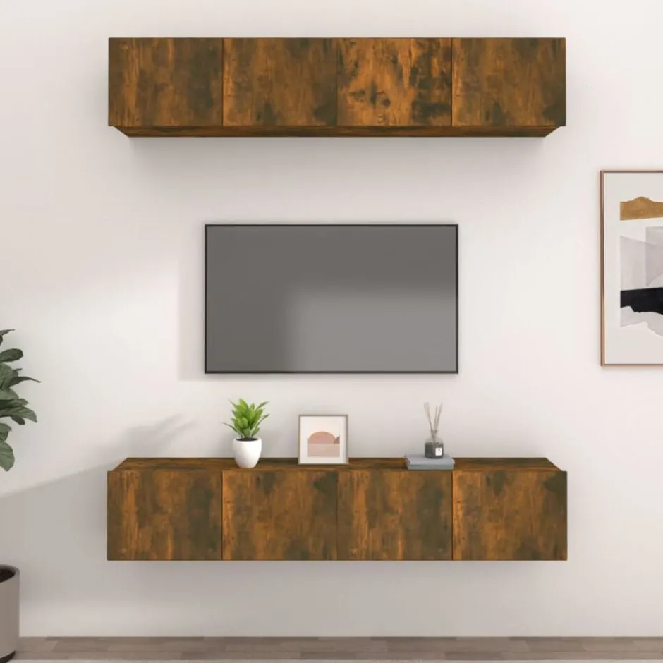 Outlet vidaXL Tv-skåp 4 delar 80x30x30 cm konstruerat trä Rökfärgad ek