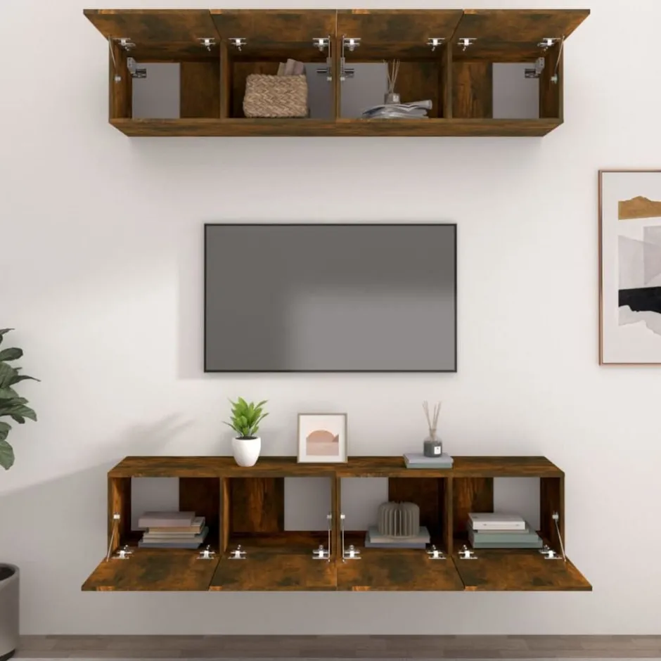 Outlet vidaXL Tv-skåp 4 delar 80x30x30 cm konstruerat trä Rökfärgad ek