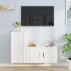 vidaXL TV-skåp 2 delar vit konstruerat trä
