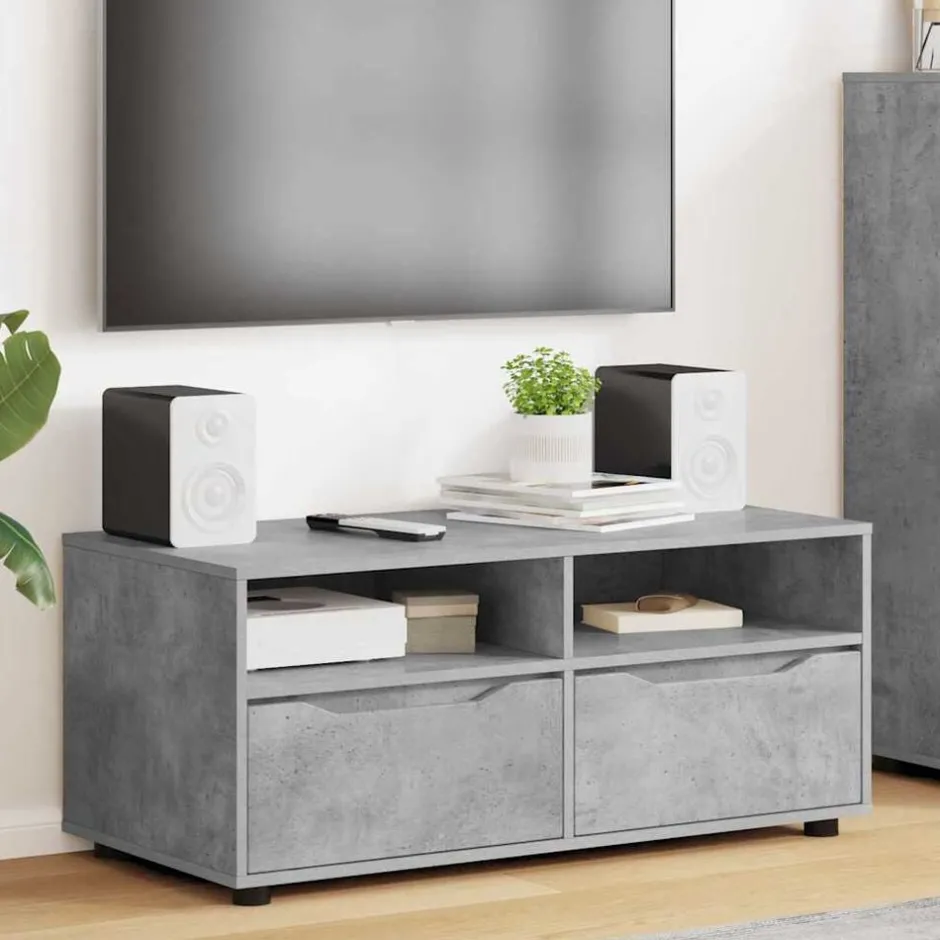 New vidaXL TV-skåp med låda 100 x 48 x 43 cm Konstruerat trä Betonggrå