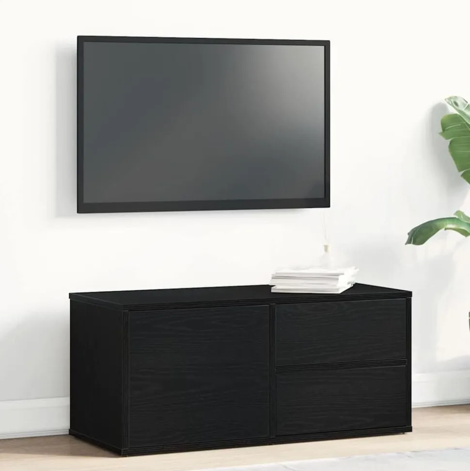 vidaXL TV-skåp med låda Svart Ek 80 x 34 x 36 cm Konstruerat trä
