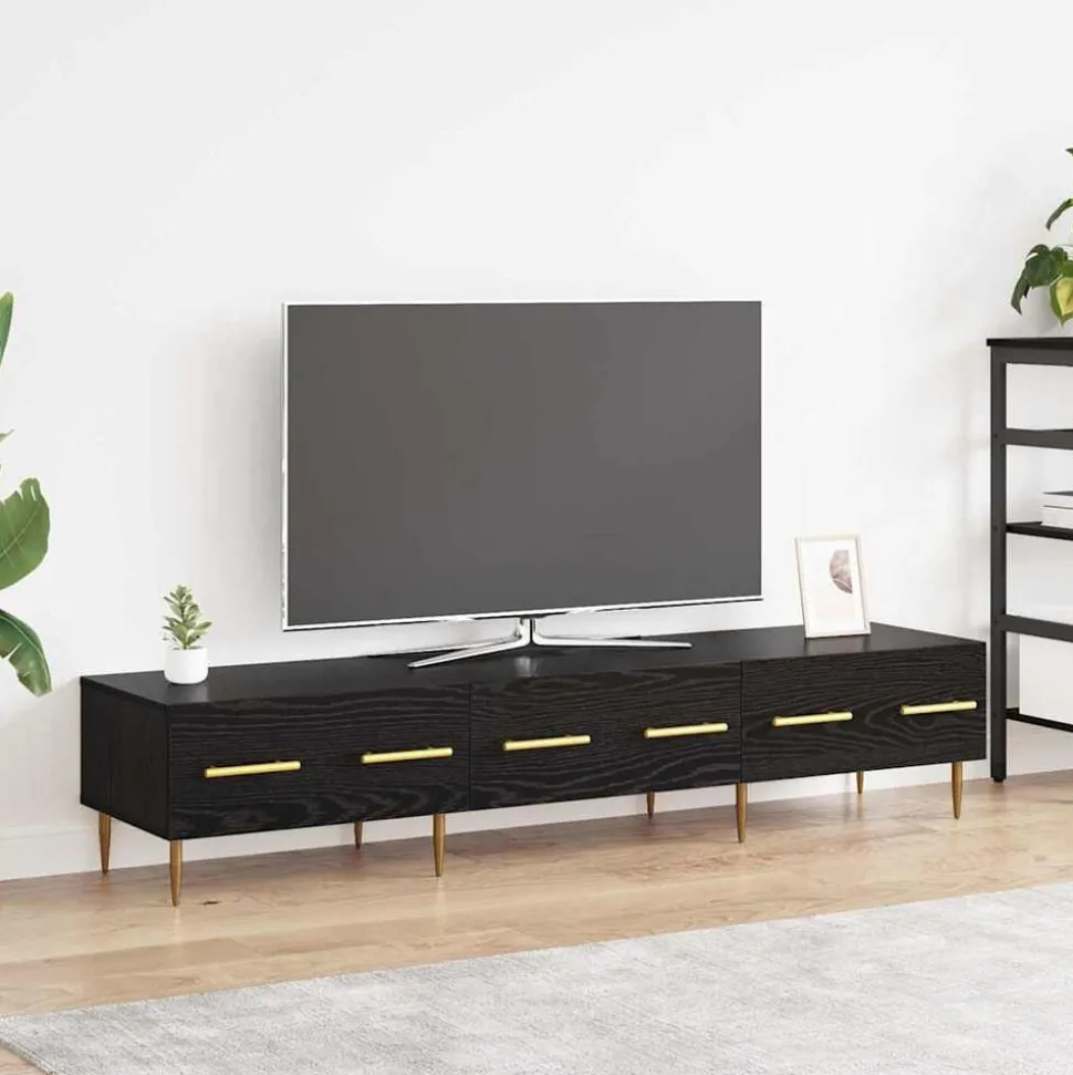 vidaXL TV-skåp med låda Svart Ek 150 x 36 x 30 cm Konstruerat trä