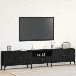 Online vidaXL TV-skåp med låda 200 x 25 x 44 cm Konstruerat trä Svart ek