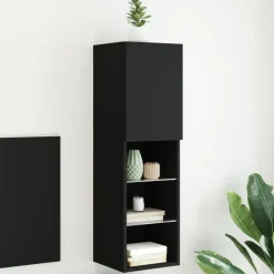 vidaXL Tv-skåp med LED-belysning svart 30,5x30x102 cm