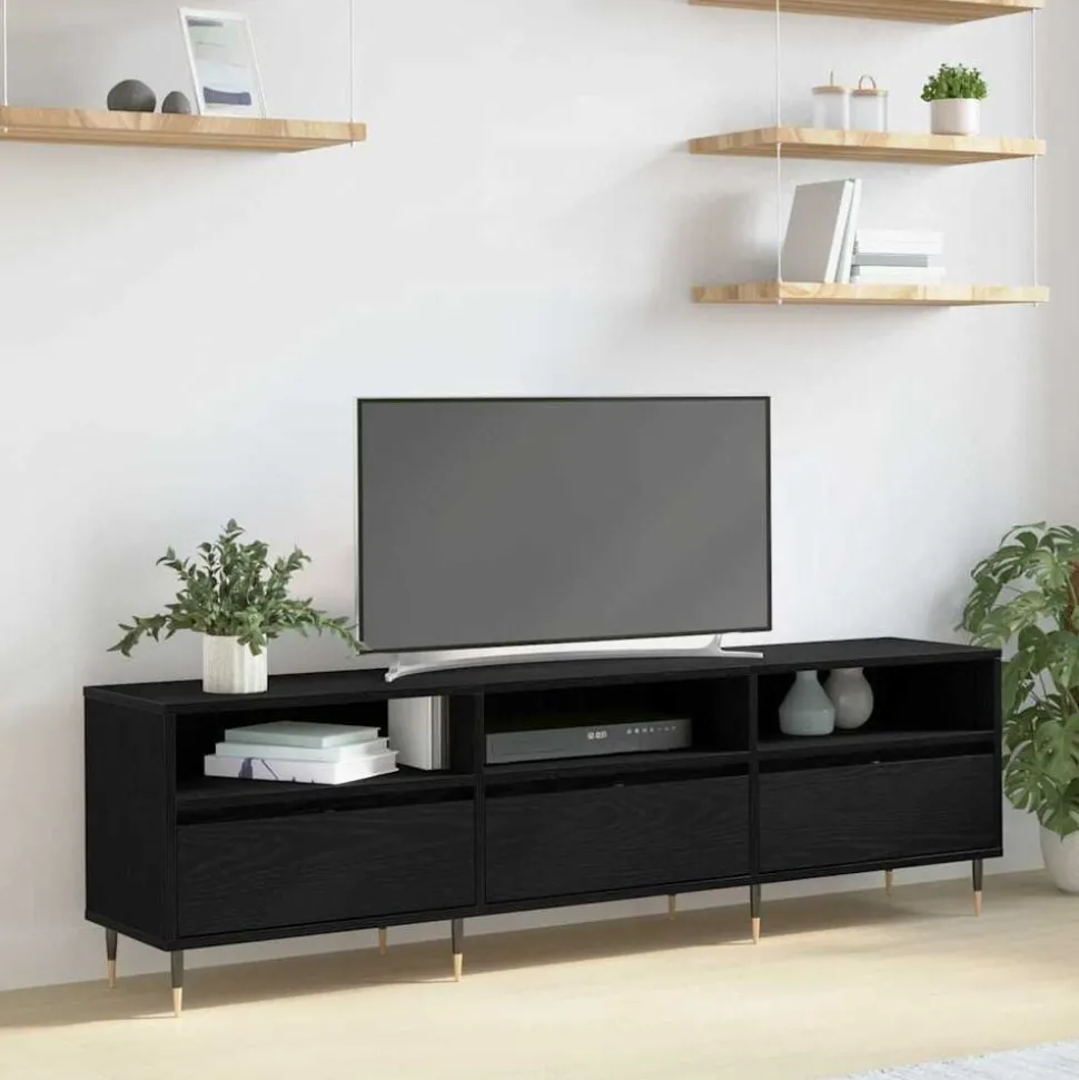 vidaXL TV-skåp Svart Ek 150 x 30 x 45 cm Konstruerat trä