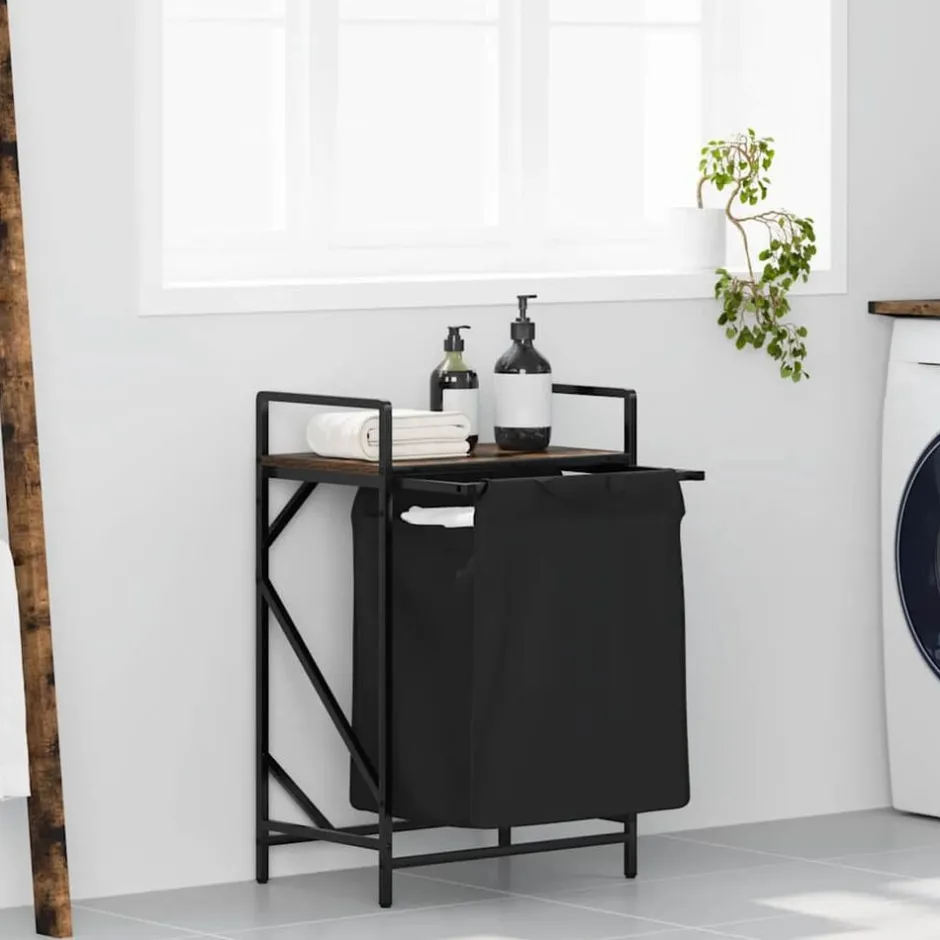 Discount vidaXL Tvättkorg 1 fack med hylla Rökfärgad ek