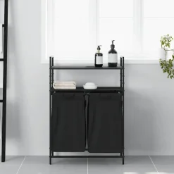 Outlet vidaXL Tvättkorg 2 fack med hyllor Svart ek
