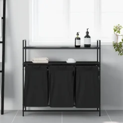 vidaXL Tvättkorg 3 fack med hyllor svart ek