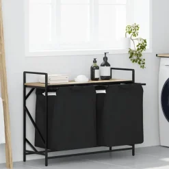 Clearance vidaXL Tvättkorg 2 fack med hylla sonoma-ek Sonoma ek
