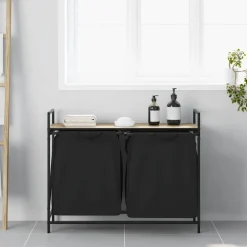 Clearance vidaXL Tvättkorg 2 fack med hylla sonoma-ek Sonoma ek
