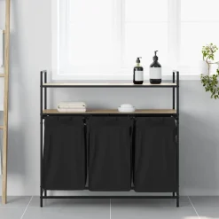 vidaXL Tvättkorg 3 fack med hyllor sonoma-ek