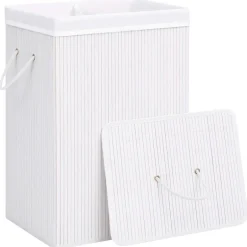 New vidaXL Tvättkorg bambu med 2 sektioner 72 L Vit