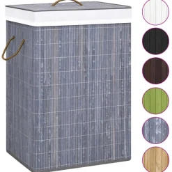 vidaXL Tvättkorg bambu med 2 sektioner grå 72 L