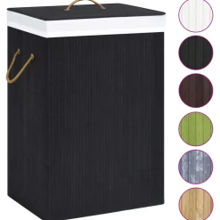 vidaXL Tvättkorg bambu med 2 sektioner svart 72 L