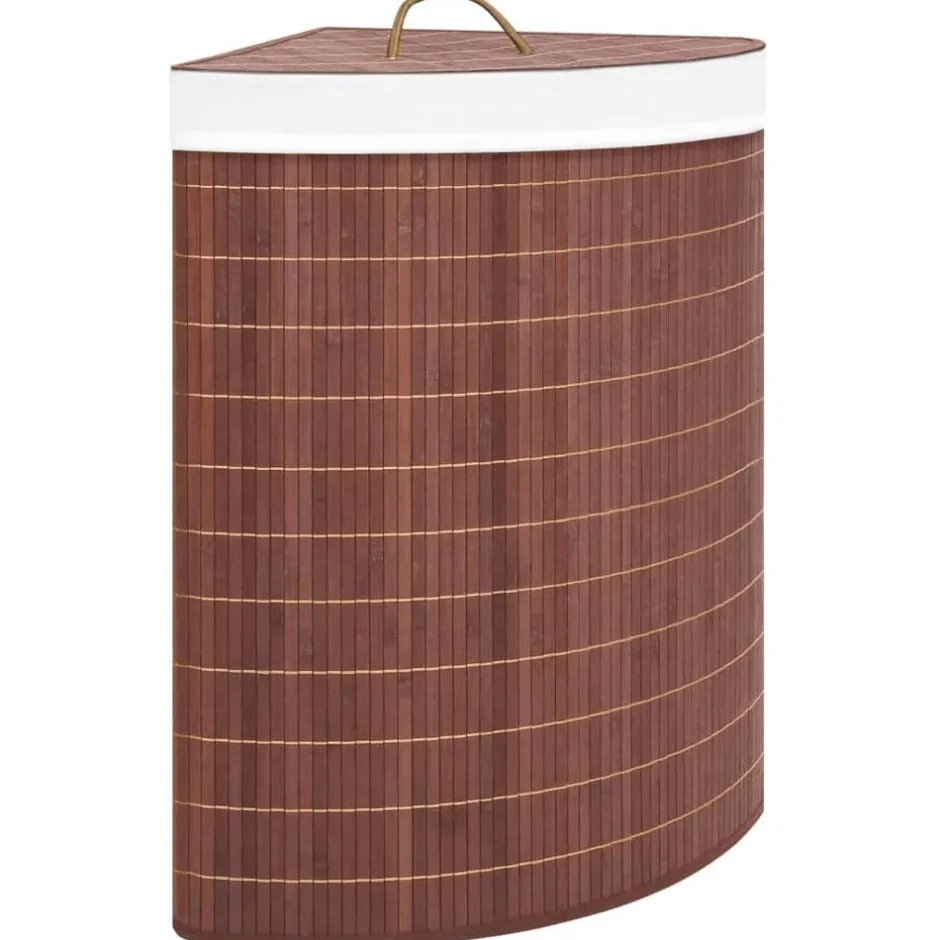 New vidaXL Tvättkorg för hörn bambu brun 60 L Mörkbrun