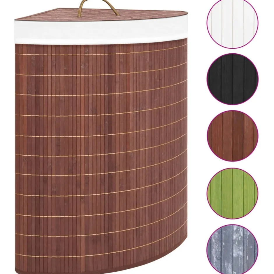 New vidaXL Tvättkorg för hörn bambu brun 60 L Mörkbrun