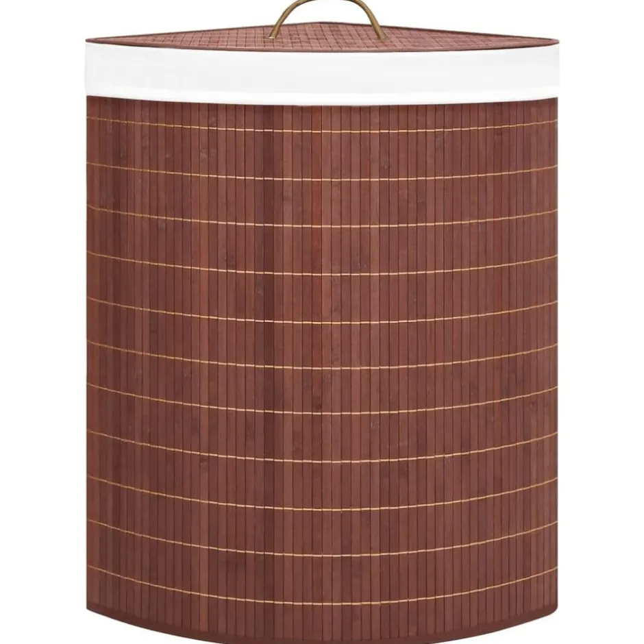New vidaXL Tvättkorg för hörn bambu brun 60 L Mörkbrun
