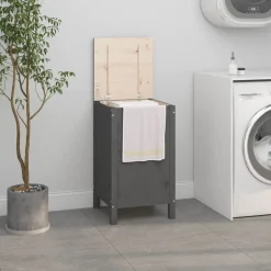 Clearance vidaXL Tvättkorg 44x44x76 cm massiv furu Grå