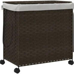 Discount vidaXL Tvättkorg med hjul 60x35x60,5 cm rotting Mörkbrun