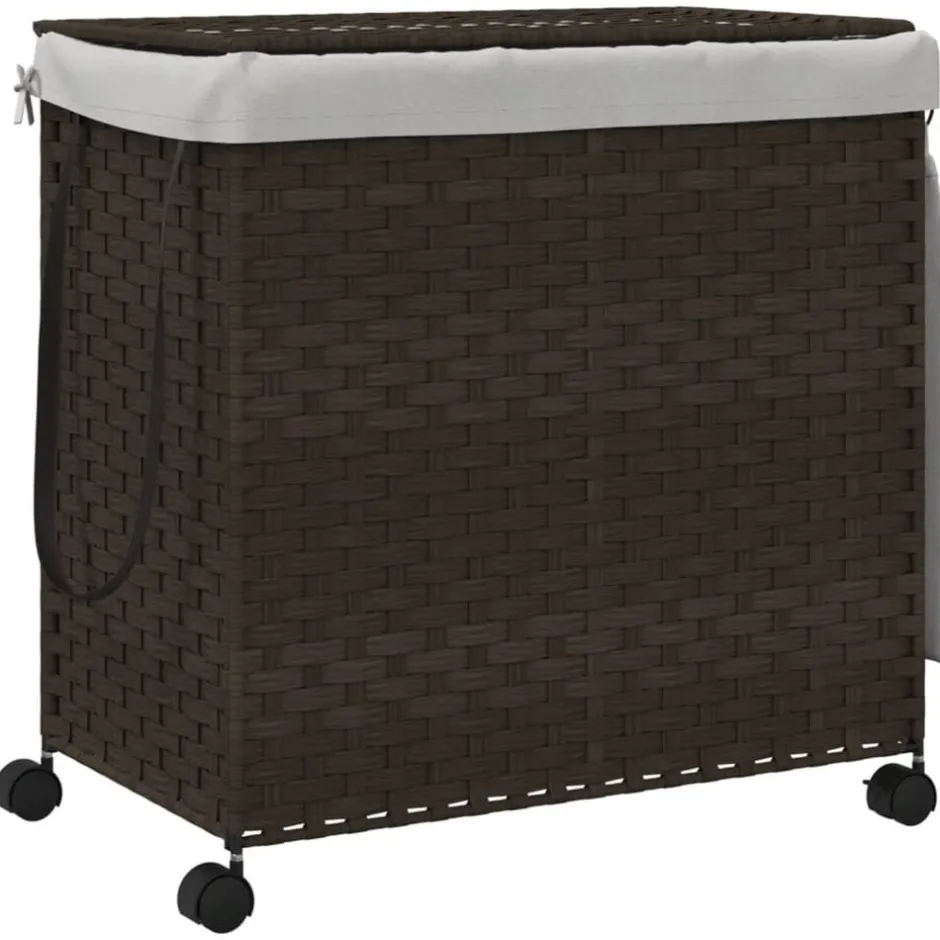Discount vidaXL Tvättkorg med hjul 60x35x60,5 cm rotting Mörkbrun