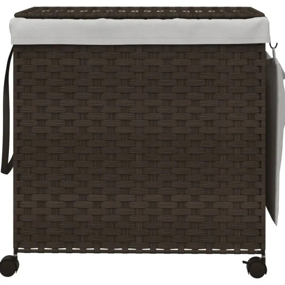 Discount vidaXL Tvättkorg med hjul 60x35x60,5 cm rotting Mörkbrun