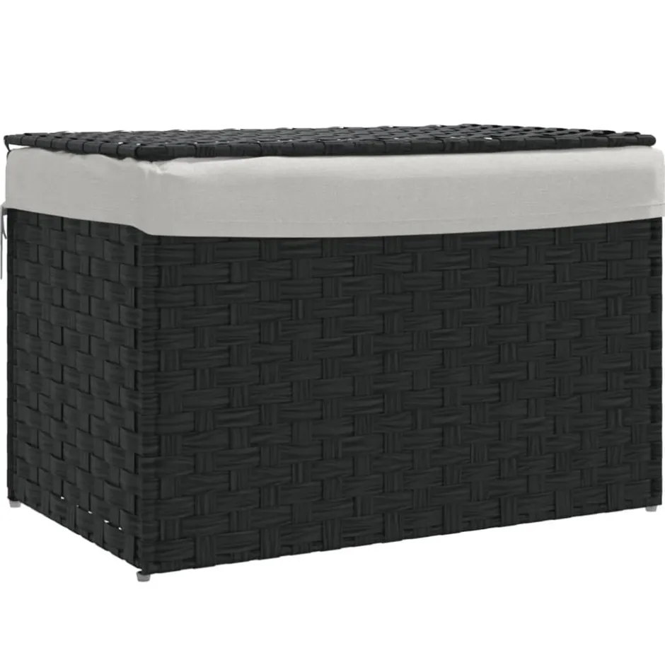 Online vidaXL Tvättkorg med lock 55,5x35x34 cm konstrotting Svart