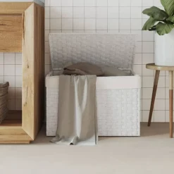 vidaXL Tvättkorg med lock 55,5x35x34 cm konstrotting Vit