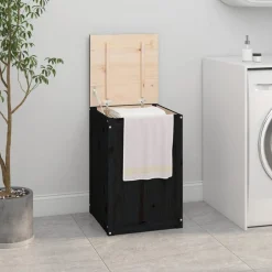 Sale vidaXL Tvättkorg 44x44x66 cm massiv furu Svart