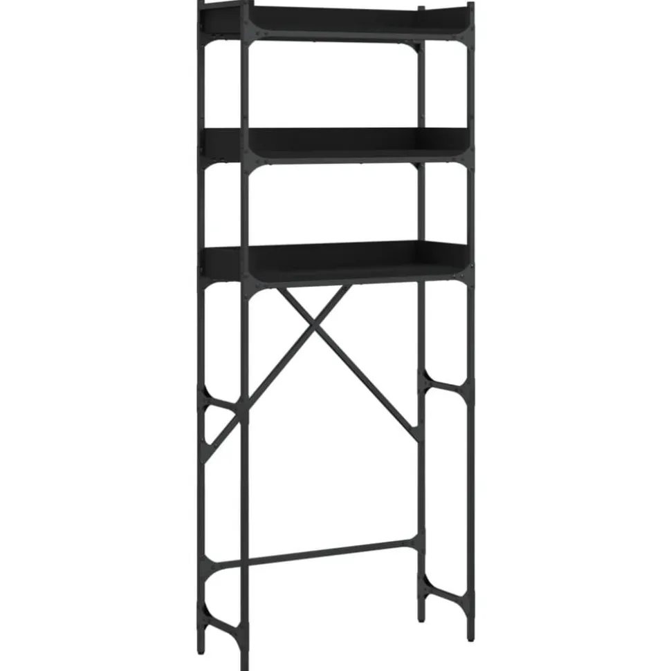 vidaXL Tvättmaskinhylla svart 67x25x163 cm konstruerat trä
