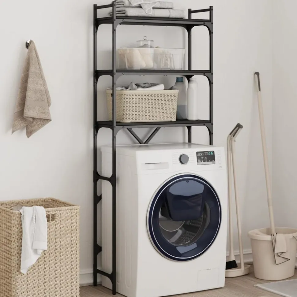 vidaXL Tvättmaskinhylla svart 67x25x163 cm konstruerat trä