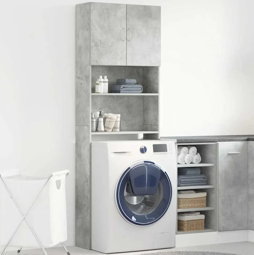 vidaXL Tvättmaskinsskåp betonggrå 64x24x190 cm konstruerat trä