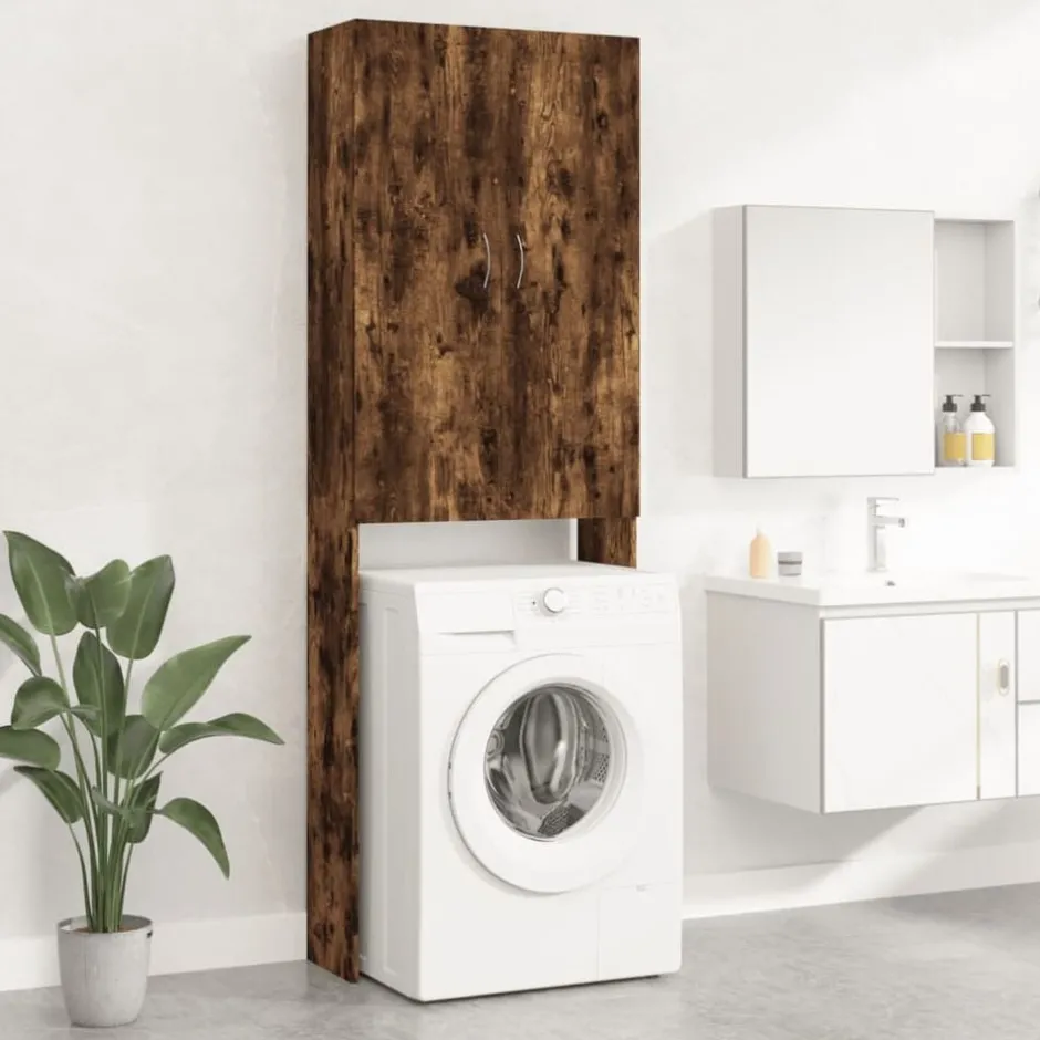 Hot vidaXL Tvättmaskinsskåp 64x25,5x190 cm Rökfärgad ek
