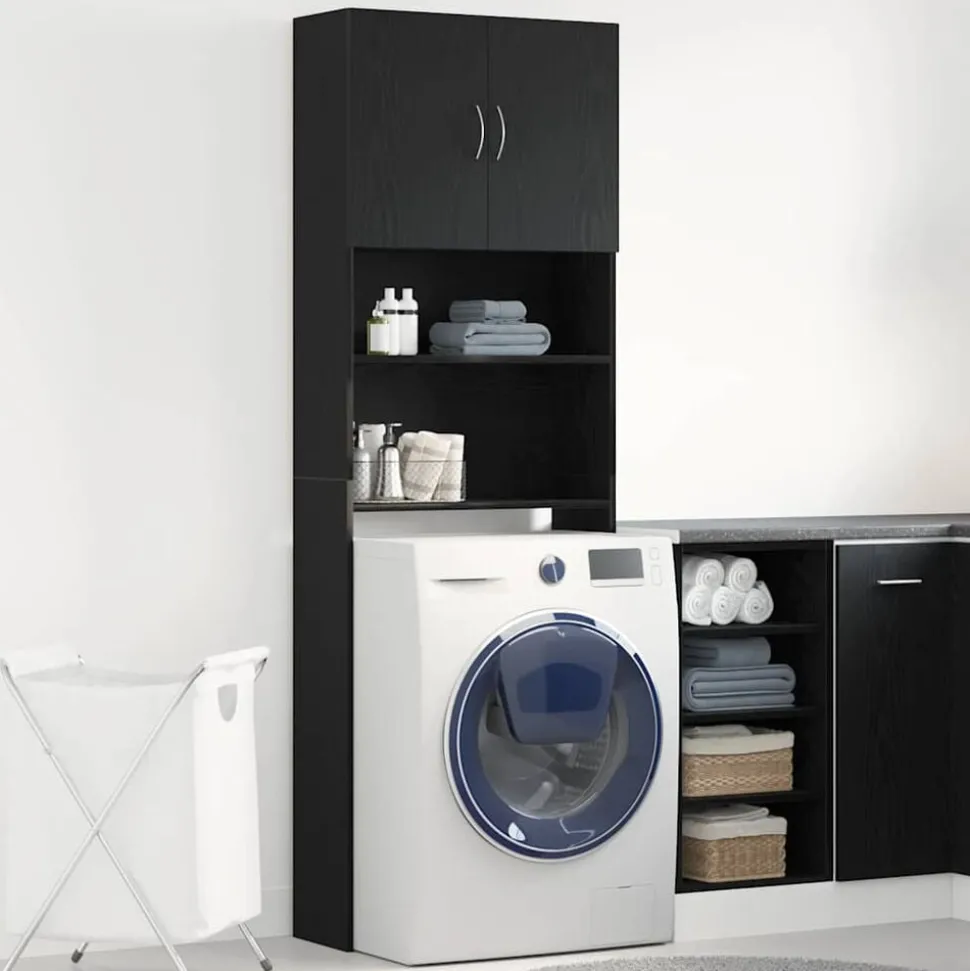 vidaXL Tvättmaskinsskåp svart ek 64x24x190 cm konstruerat trä