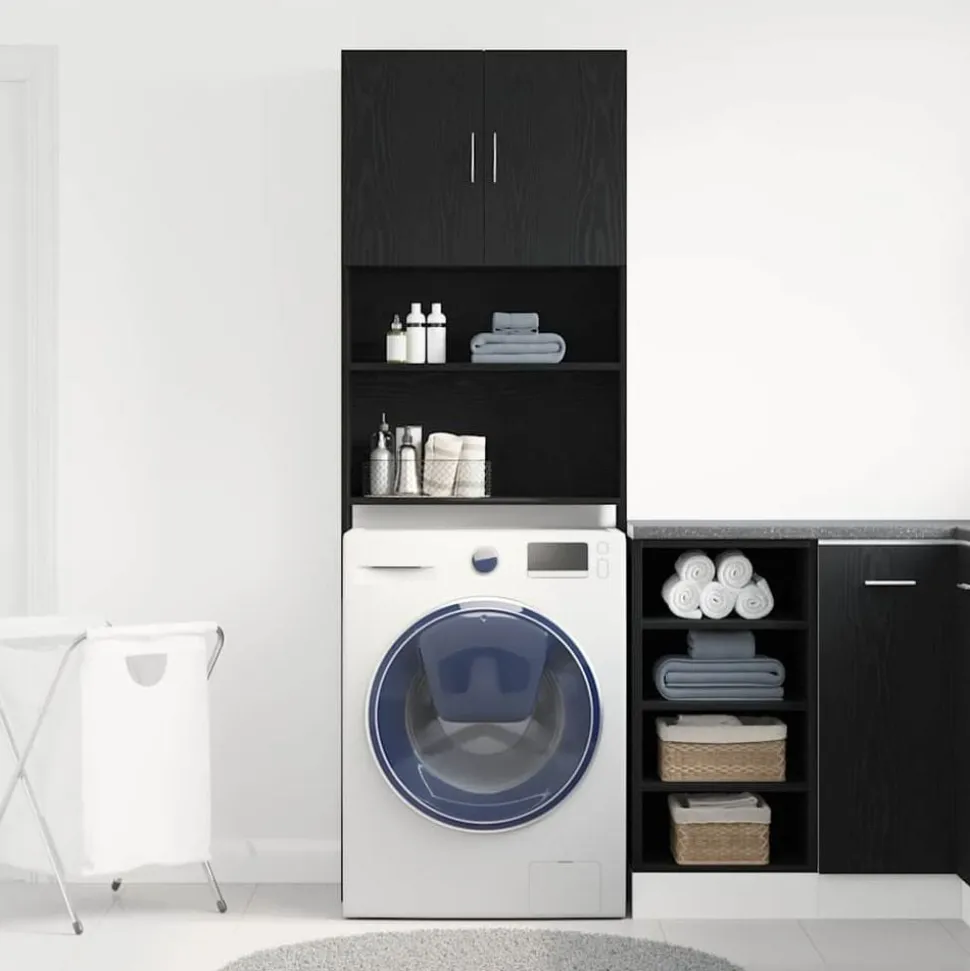vidaXL Tvättmaskinsskåp svart ek 64x24x190 cm konstruerat trä