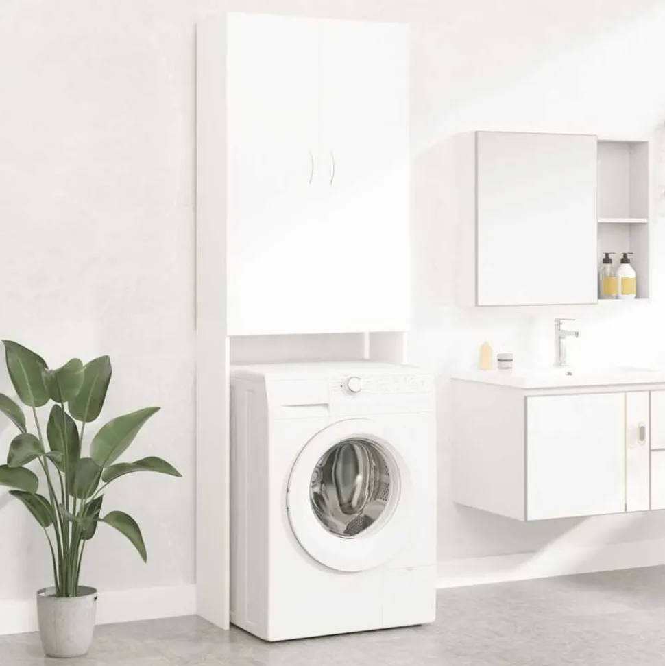 vidaXL Tvättmaskinsskåp vit 64x25,5x190 cm