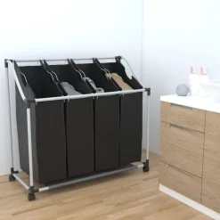 Hot vidaXL Tvättsorterare med 4 påsar grå Svart