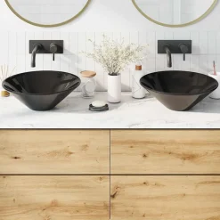 vidaXL Tvättställ 2 st blank Ø42x14 cm keramik Svart