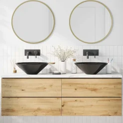 vidaXL Tvättställ 2 st blank Ø42x14 cm keramik Svart
